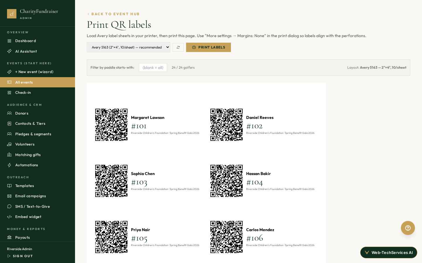 Print dialog · Layout selector & filter