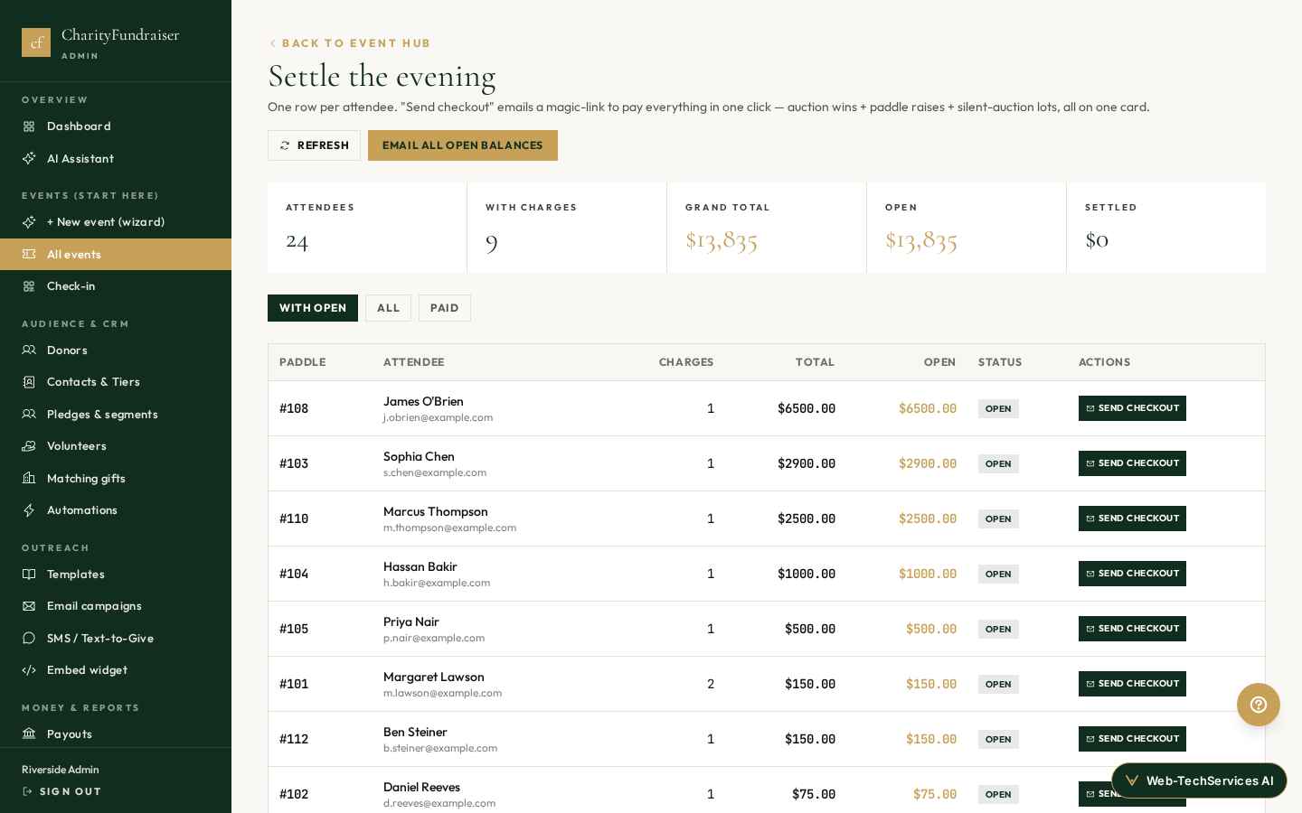 Live settlement · Unified checkout tabs